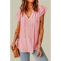 Azura Exchange Tiered Ruffled Drawstring V Neck Top - M thumbnail