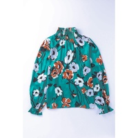 Azura Exchange Printed Smocked Mock Neck Blouse - S thumbnail