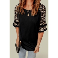 Azura Exchange Leopard Patchwork Ruffled Sleeve Top - S thumbnail