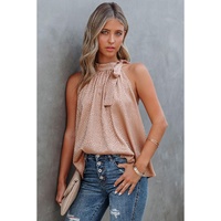 Pink Sleeveless Tie Mock Neck Leopard Tank Top - XL thumbnail