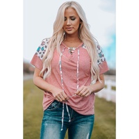 Azura Exchange Leopard Sleeve Lace-Up T-Shirt - S thumbnail