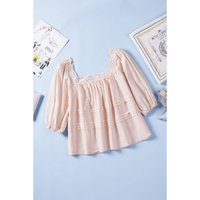Azura Exchange Puff Sleeve Eyelet Babydoll Blouse - S thumbnail