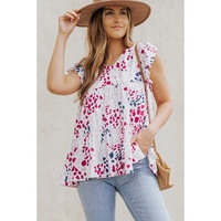 Spotted Print Ruffled V Neck Tank Top - M thumbnail