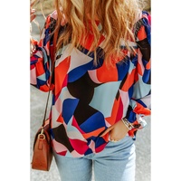 Azura Exchange Ruffled Puff Sleeve Abstract Pattern Blouse - S thumbnail