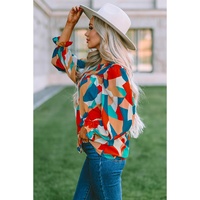 Azura Exchange Abstract Pattern Ruffled Puff Sleeve Blouse - L thumbnail