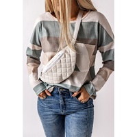 Azura Exchange Ribbed Color Block Long Sleeve Top with Pocket - S thumbnail