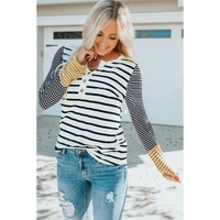 Azura Exchange Stripe Button Henley Top - M thumbnail