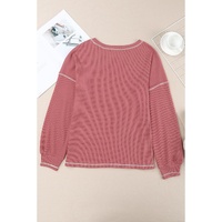 Azura Exchange Stylish Contrast Stitching Waffle Knit Pullover - S thumbnail