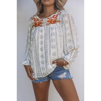 Azura Exchange Long Sleeve Embroidered Print Blouse - M thumbnail