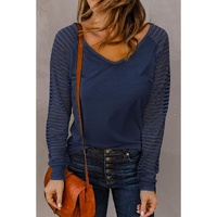 Blue Sheer Stripe V-Neck Top - L thumbnail