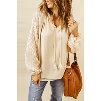 Azura Exchange Leopard Mesh Bubble Sleeve Blouse - L thumbnail