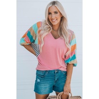 Azura Exchange Color Block Bubble Sleeve Top - M thumbnail