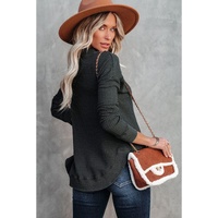 Azura Exchange Ribbed Trim Waffle Knit Top - S thumbnail