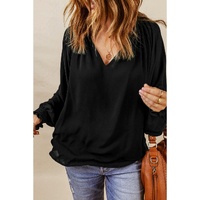 Azura Exchange Pleated V Neck Puffy Sleeve Blouse - L thumbnail