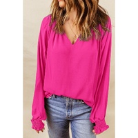 Azura Exchange Pleated V Neck Puffy Sleeve Blouse - XL thumbnail