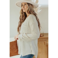 Azura Exchange Waffle Knit Split Neck Pocketed Top - M thumbnail