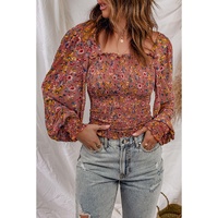 Azura Exchange Smocked Floral Print Long Sleeve Top - S thumbnail