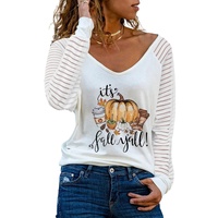 Azura Exchange Fall Pumpkin Graphic Print V Neck Top - L thumbnail