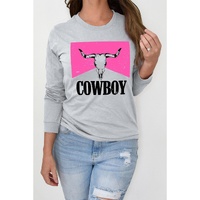 Azura Exchange Color Block Long Sleeve Top with Cowboy Steer Skull Print - S thumbnail