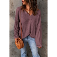 Azura Exchange Loose Waffle Knit Long Sleeve Top - M thumbnail