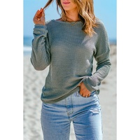 Azura Exchange Drop Shoulder Waffle Knit Long Sleeve Top - L thumbnail