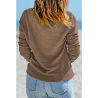 Dark Brown Waffle Knit Drop Shoulder Long Sleeve Top - M thumbnail