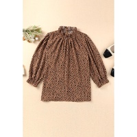 Azura Exchange Frilled Neck 3/4 Sleeves Cheetah Blouse - M thumbnail