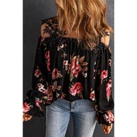 Azura Exchange Lace Patchwork Cold Shoulder Blouse - M thumbnail