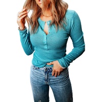 Azura Exchange Waffle Knit Long Sleeve Henley Top - L thumbnail