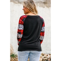 Azura Exchange Plaid Leopard Patchwork Long Sleeve Top - M thumbnail