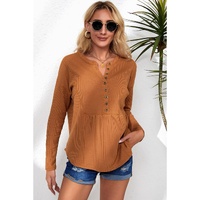 Azura Exchange Waffle Knit Half Button Henley Top - M thumbnail