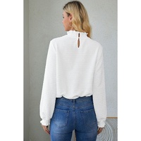 Azura Exchange Frilled Textured Bishop Sleeve Blouse - S thumbnail
