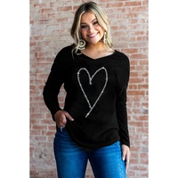 Azura Exchange Heart Shaped V Neck Long Sleeve Top with Rhinestone Embellishment - M thumbnail