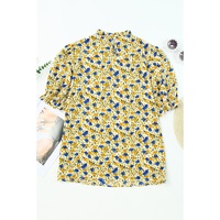 Azura Exchange Floral Ruffle Mock Neck Blouse - M thumbnail