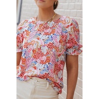 Azura Exchange Floral Pattern Bubble Sleeve Blouse - M thumbnail