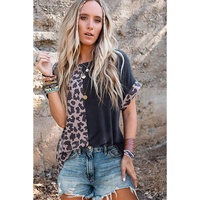 Azura Exchange Leopard Patchwork Short Sleeves Top - L thumbnail