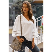 White Flare Sleeve V Neck Loose Blouse - M thumbnail