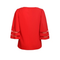 Red Flare Sleeve V Neck Loose Blouse - M thumbnail