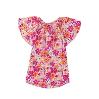 Azura Exchange Floral Print Top with Flutter Sleeves - M thumbnail