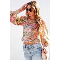 Azura Exchange Floral Square Neck Blouse with Frilled Trim - XL thumbnail