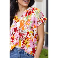 Azura Exchange Floral Print V Neck Short Sleeves Top - M thumbnail