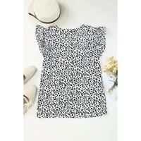Leopard Ruffle Shoulder Embellished V-neck Sleeveless Top - L thumbnail