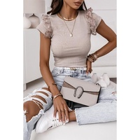 Azura Exchange Lace Patchwork Ribbed Short Sleeve T-Shirt - S thumbnail