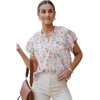 Azura Exchange Floral Mandarin Collar Top - L thumbnail