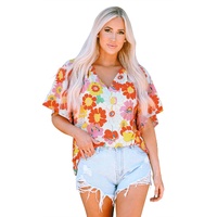Azura Exchange Abstract Print V Neck Half Sleeve Blouse - M thumbnail