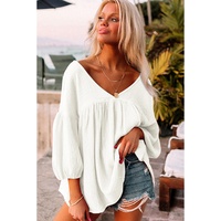 Azura Exchange Textured V Neck Bracelet Sleeve Babydoll Blouse - S thumbnail