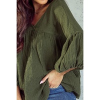 Azura Exchange Textured V Neck Bracelet Sleeve Babydoll Blouse - S thumbnail