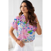 Azura Exchange Abstract Floral Print Notch V Neck Blouse - S thumbnail