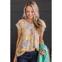 Azura Exchange Print Keyhole Back Short Sleeve Babydoll Blouse - S thumbnail