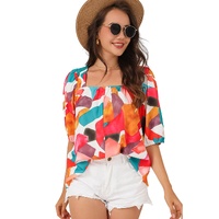 Azura Exchange Abstract Print Square Neck Short Sleeve Blouse - S thumbnail